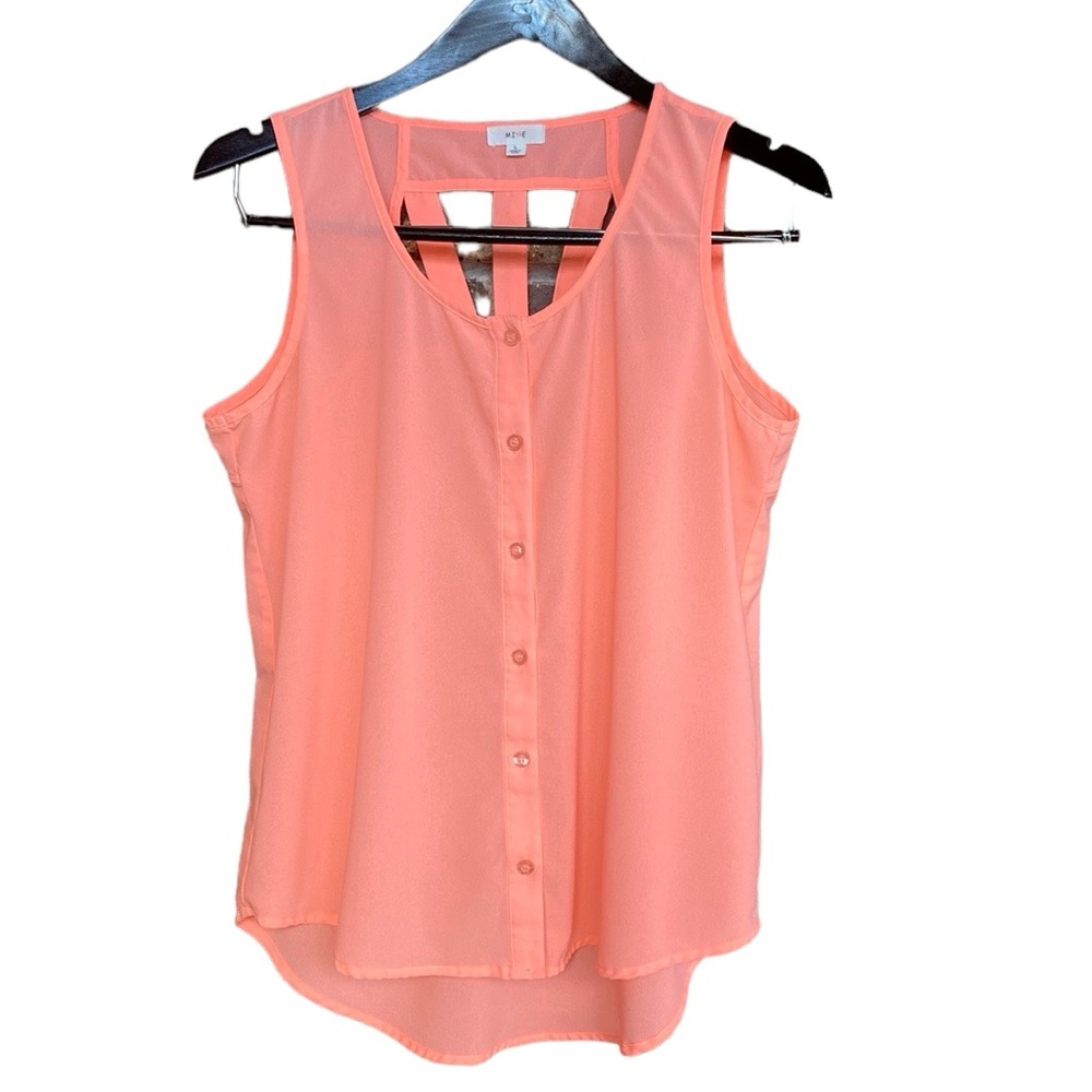 MINE orange button front sleeveless racerback top with back cutouts size LARGE